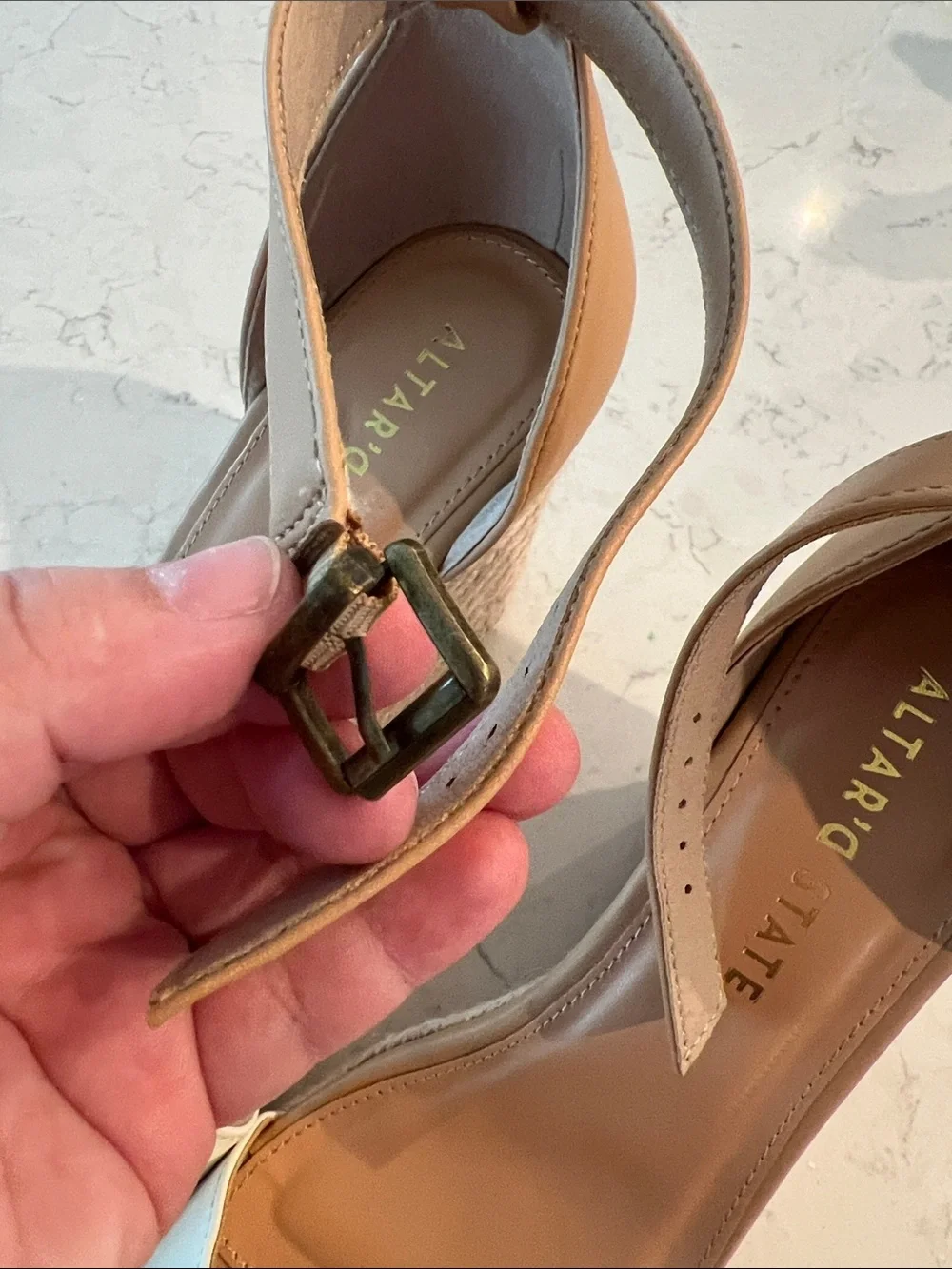 Altar'd State Tan and White Espadrille Wedge Sandals with Ankle Strap